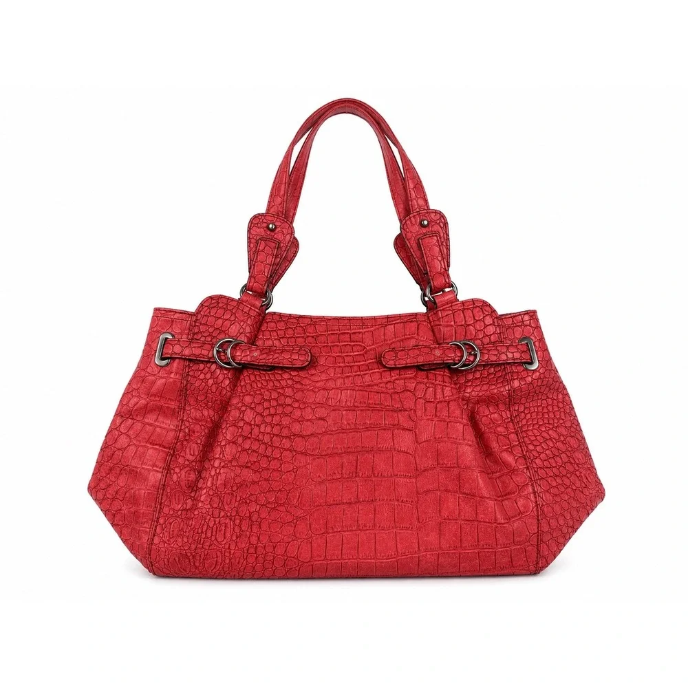 Jessica Simpson Vintage Y2K Red Croc Embossed Shoulder Bag Tote Purse
